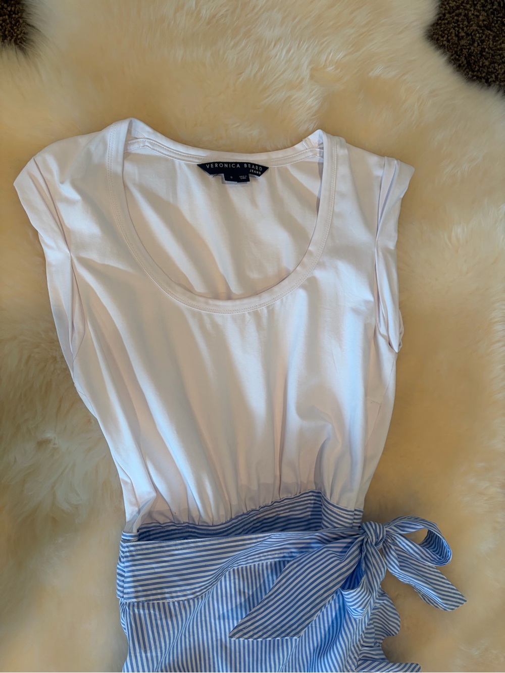 Veronica Beard Blue and White Striped Ruffle Wrap Mini Skirt - Picture 3 of 6